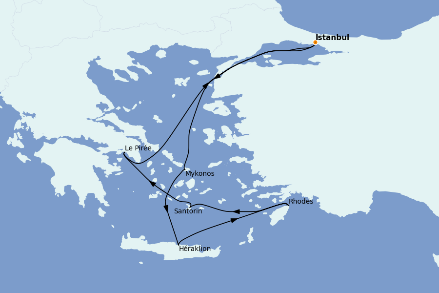 Itinerario del crucero Grecia y Adriático 7 días a bordo del Costa Fortuna