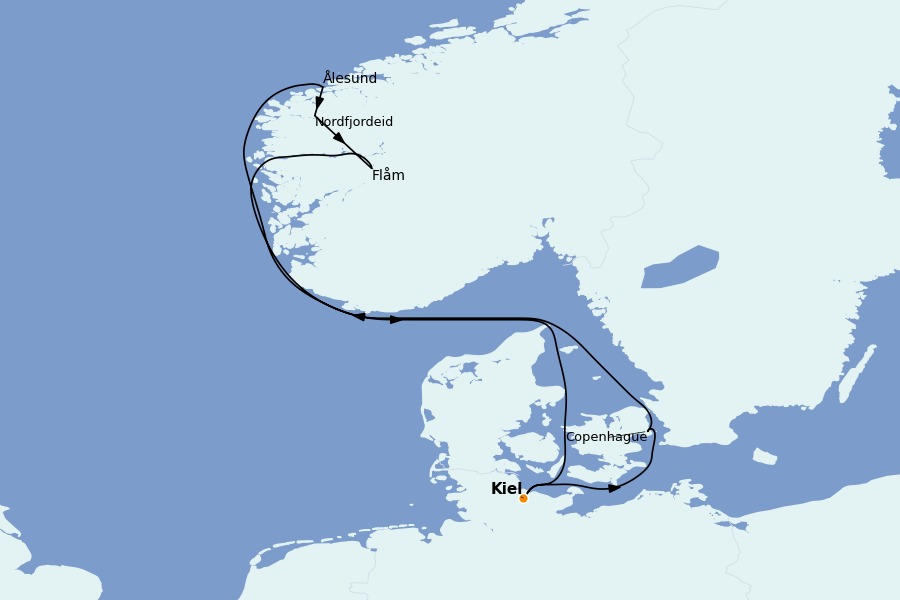 Itinerario del crucero Fiordos y Noruega 7 días a bordo del MSC Euribia