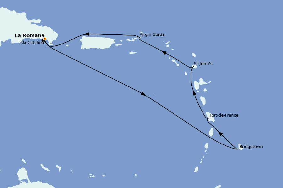 Itinerario del crucero Caribe del Este 7 días a bordo del MSC Opera
