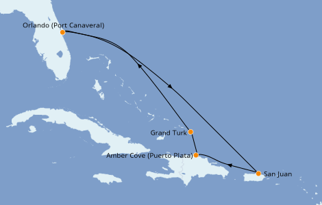 Itinerario del crucero Caribe del Este 7 días a bordo del Carnival Mardi Gras
