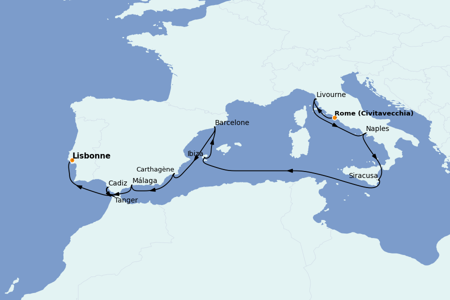 Itinerario del crucero Mediterráneo Occidental 12 días a bordo del Norwegian Epic