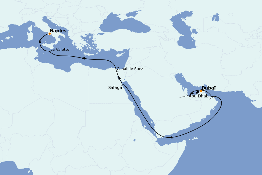 Itinerario del crucero Trasatlántico y Grande Viaje 2027 17 días a bordo del MSC World Europa