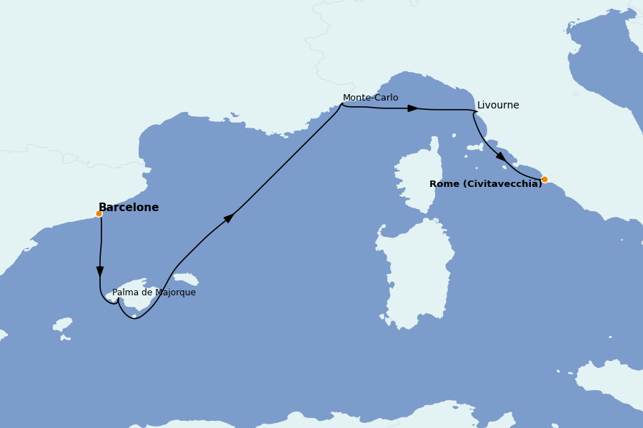 Itinerario del crucero Mediterráneo Occidental 11 días a bordo del Seven Seas Mariner