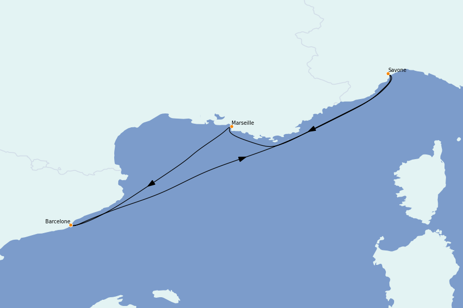 Itinerario del crucero Mediterráneo 4 días a bordo del Costa Toscana
