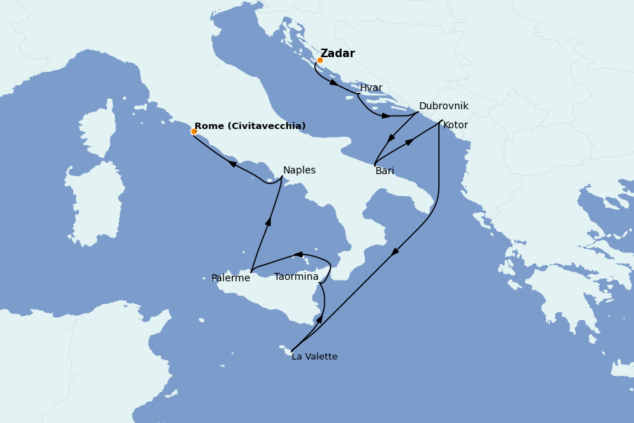 Itinerario del crucero Mediterráneo Occidental 11 días a bordo del Silver Muse