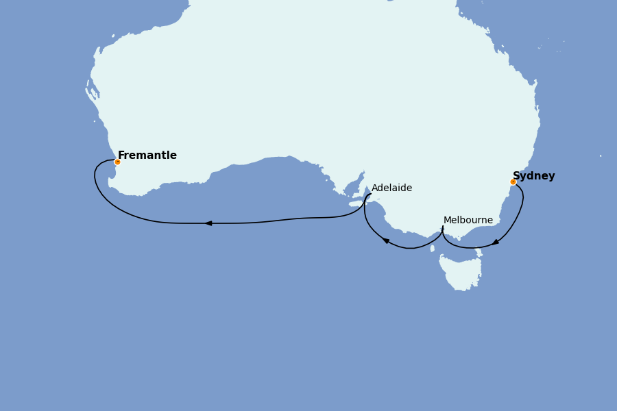 Itinéraire de la croisière AUSTRALIE ET NOUVELLE-ZÉLANDE 9 jours à bord du Queen Anne