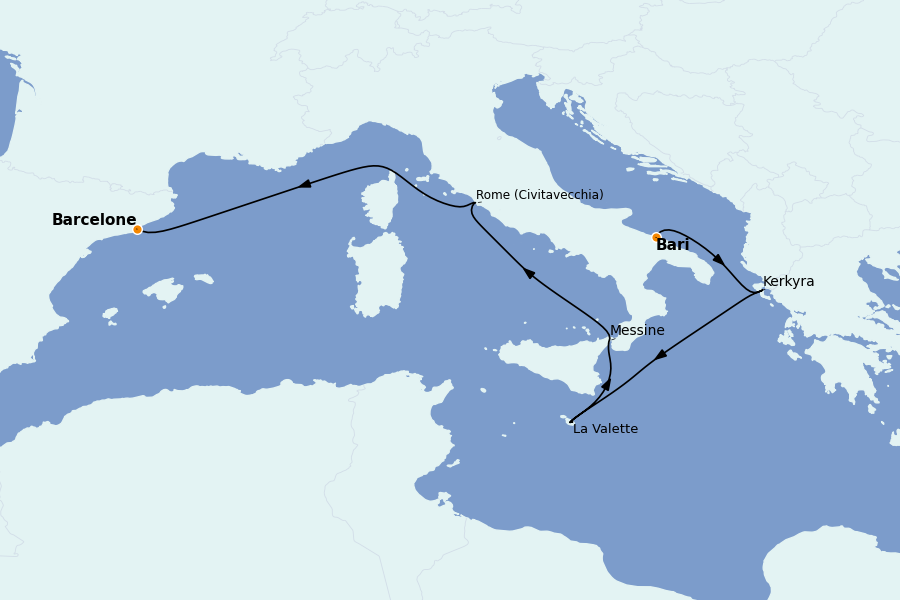 Itinéraire de la croisière Méditerranée Occidentale 7 jours à bord du MSC Fantasia