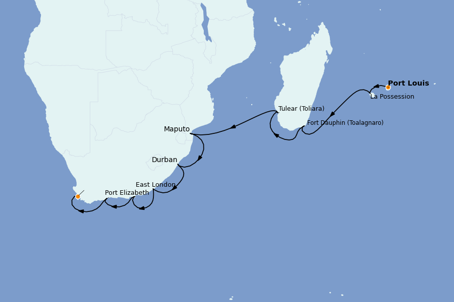 Itinerario del crucero África 15 días a bordo del Seven Seas Voyager