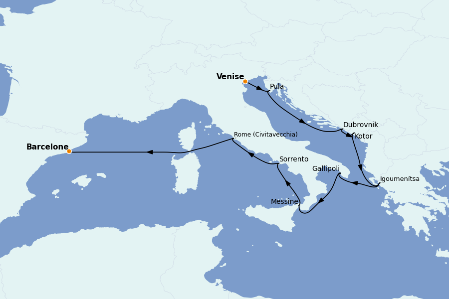 Itinéraire de la croisière Méditerranée Occidentale 10 jours à bord du Nautica