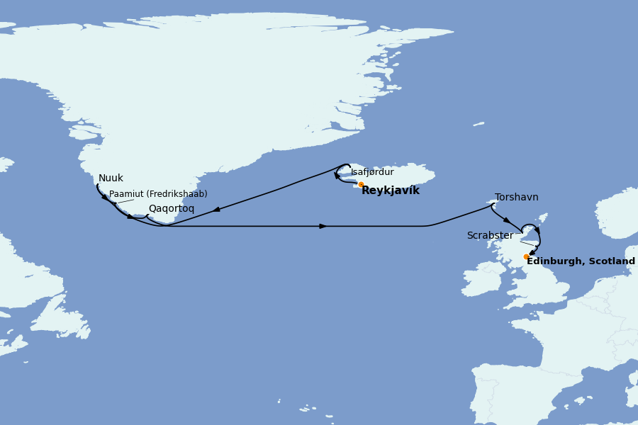 Itinerario del crucero Exploración polar 14 días a bordo del Sirena