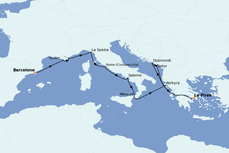Itinéraire de la croisière Méditerranée Occidentale 12 jours à bord du Seven Seas Voyager