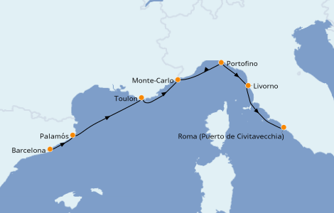 Itinerario del crucero Mediterráneo 7 días a bordo del Azamara Pursuit
