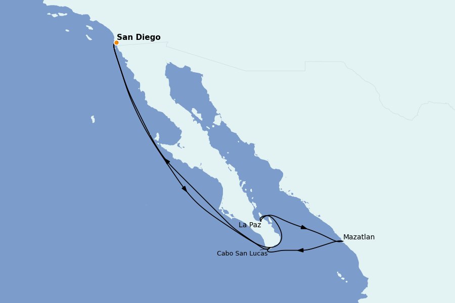 Itinéraire de la croisière Riviera Mexicaine et Amérique Centrale (Côte Pacifique) 7 jours à bord du Ms Zuiderdam