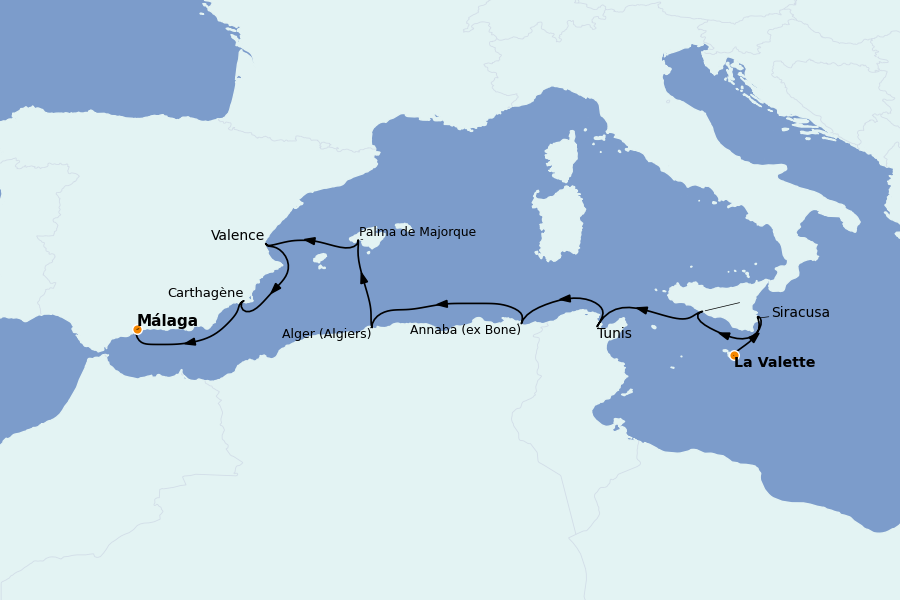 Itinéraire de la croisière Méditerranée Occidentale 9 jours à bord du Le Lapérouse