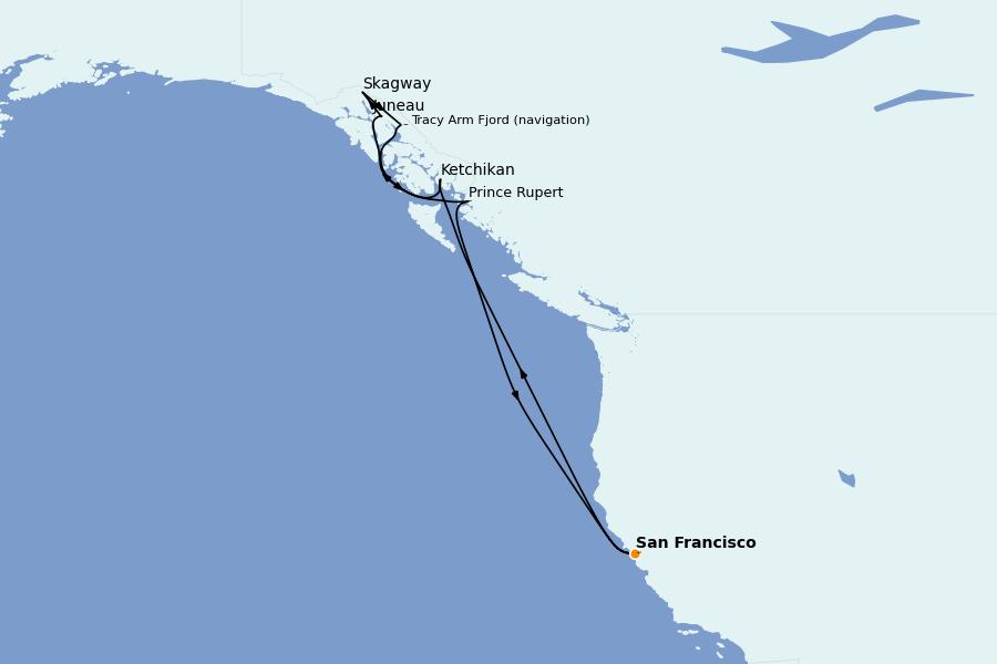 Itinerario del crucero Alaska, Canadá y Glaciares 10 días a bordo del Ruby Princess