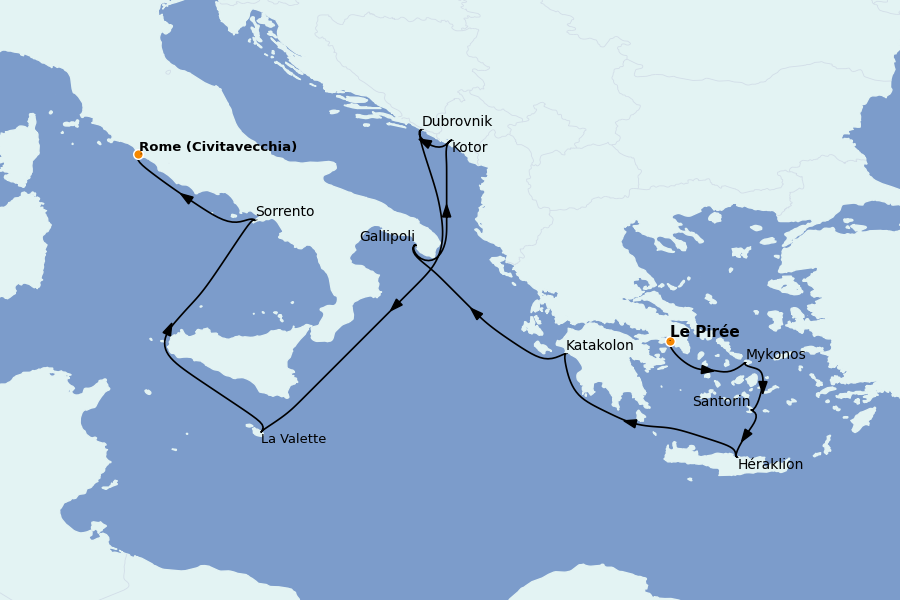 Itinéraire de la croisière Méditerranée Occidentale 11 jours à bord du Nautica