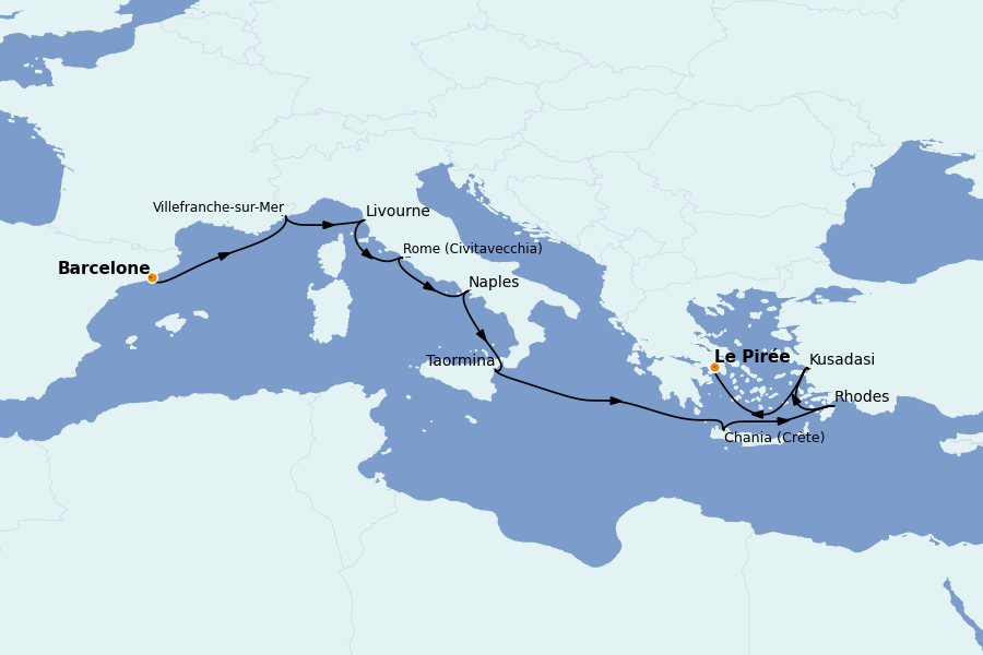 Itinerario del crucero Mediterráneo Occidental 11 días a bordo del Ms Oosterdam