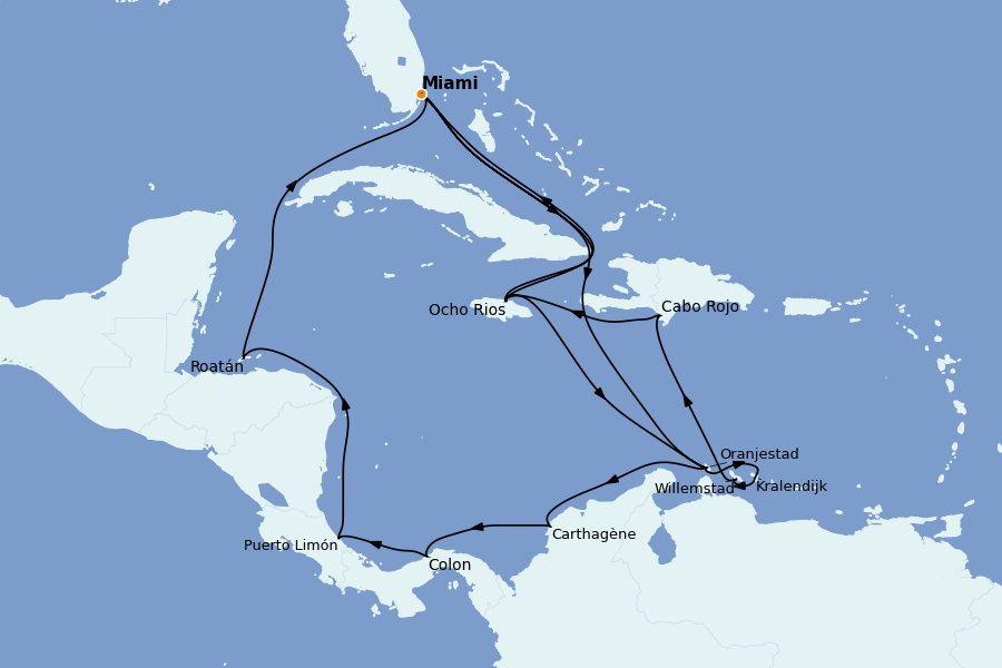 Itinéraire de la croisière Caraïbes de l'Est (Antilles) 21 jours à bord du MSC Divina