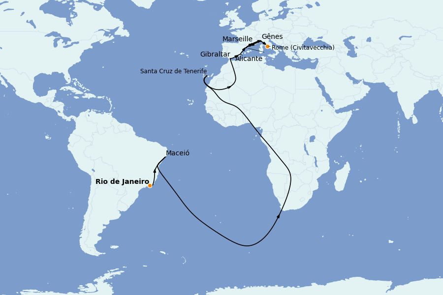 Itinerario del crucero TRASATLÁNTICOS 21 días a bordo del MSC Seaview