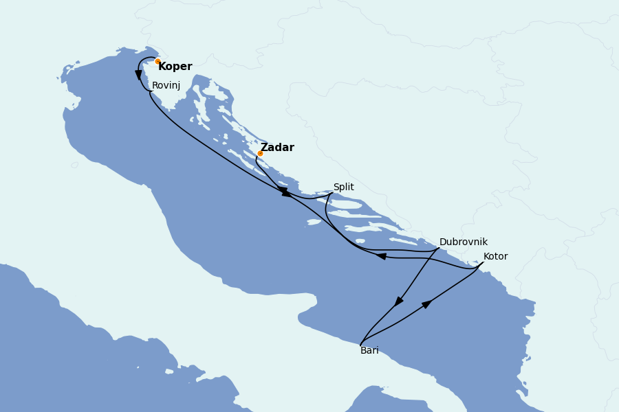 Itinerario del crucero Grecia y Adriático 9 días a bordo del Silver Muse