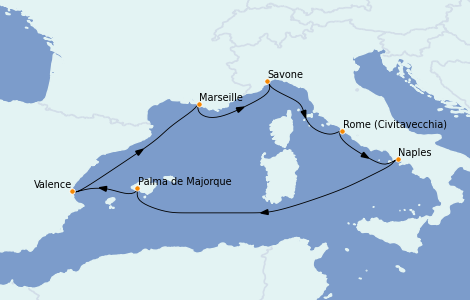 Itinerario del crucero Mediterráneo 7 días a bordo del Costa Toscana