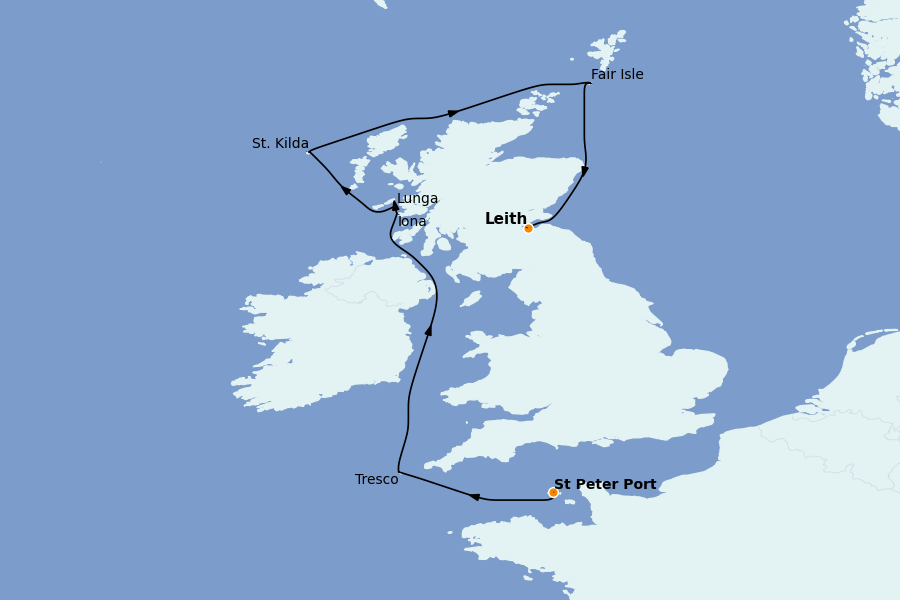 Itinerario del crucero Islas Británicas 10 días a bordo del Silver Endeavour