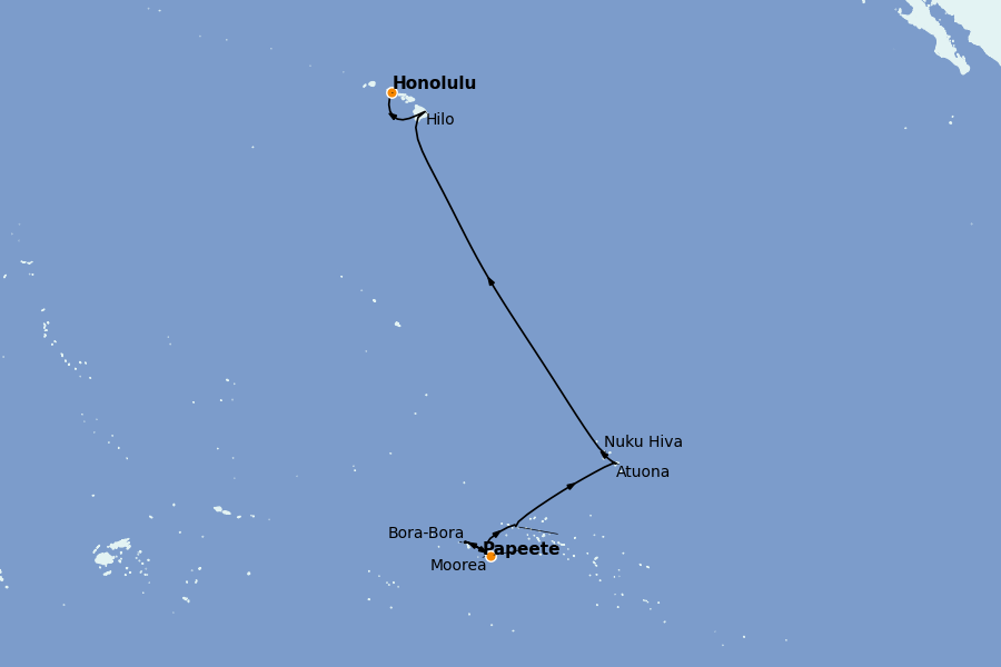 Itinerario del crucero Polinesia 14 días a bordo del Silver Whisper