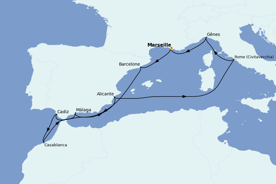 Itinerario del crucero Mediterráneo Occidental 10 días a bordo del MSC Magnifica