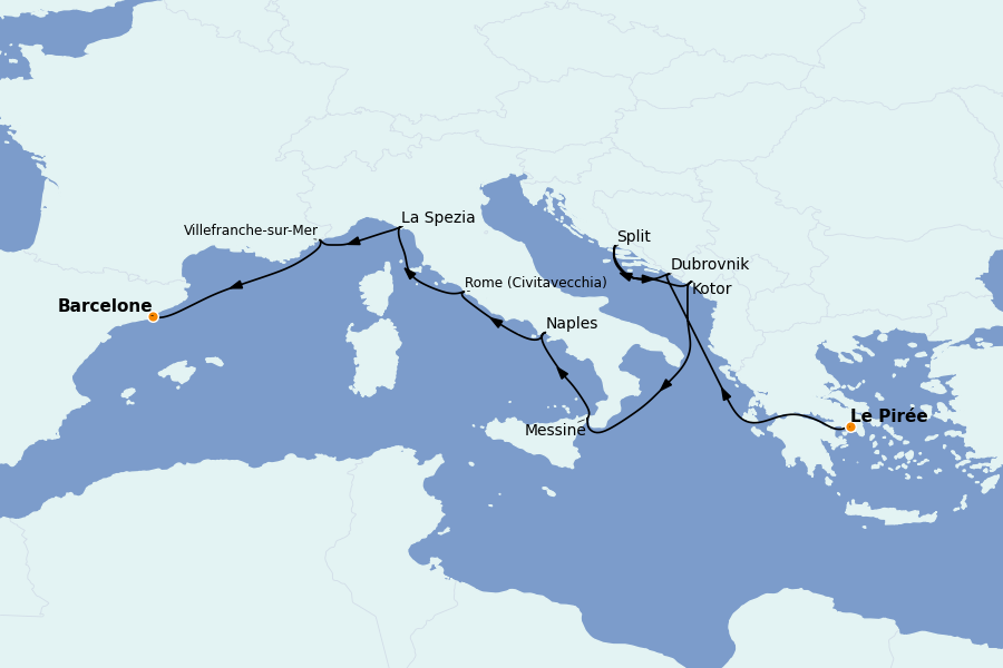 Itinerario del crucero Mediterráneo Occidental 12 días a bordo del Celebrity Infinity