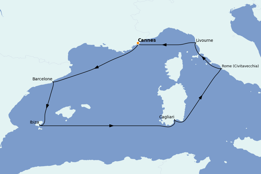 Itinerario del crucero Mediterráneo 7 días a bordo del MSC Fantasia