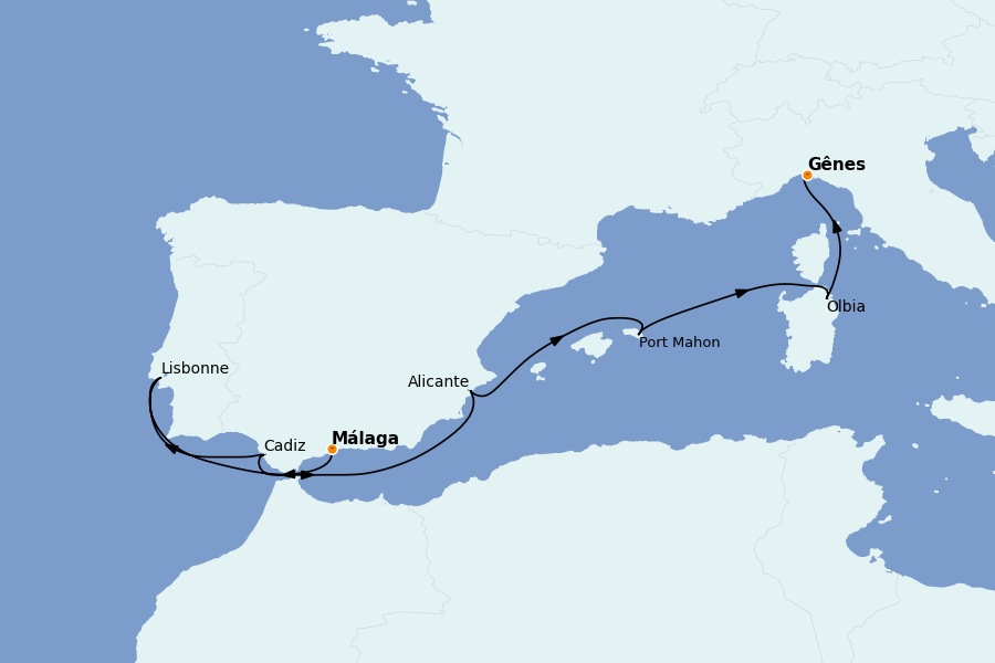Itinéraire de la croisière Méditerranée Occidentale 7 jours à bord du MSC Opera