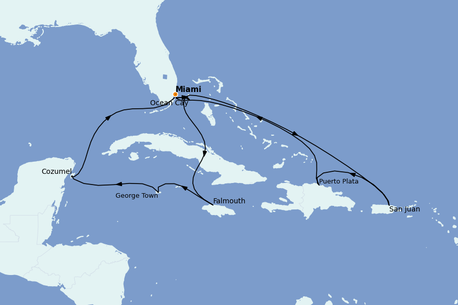 Itinerario del crucero Caribe del Este (Antillas) 14 días a bordo del MSC Seaside