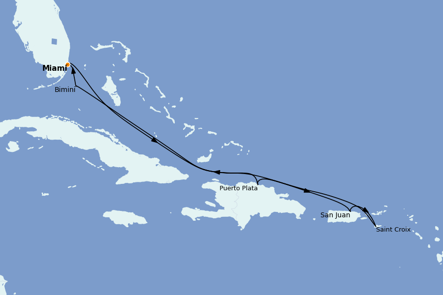 Itinéraire de la croisière Caraïbes de l'Est (Antilles) 8 jours à bord du Resilient Lady