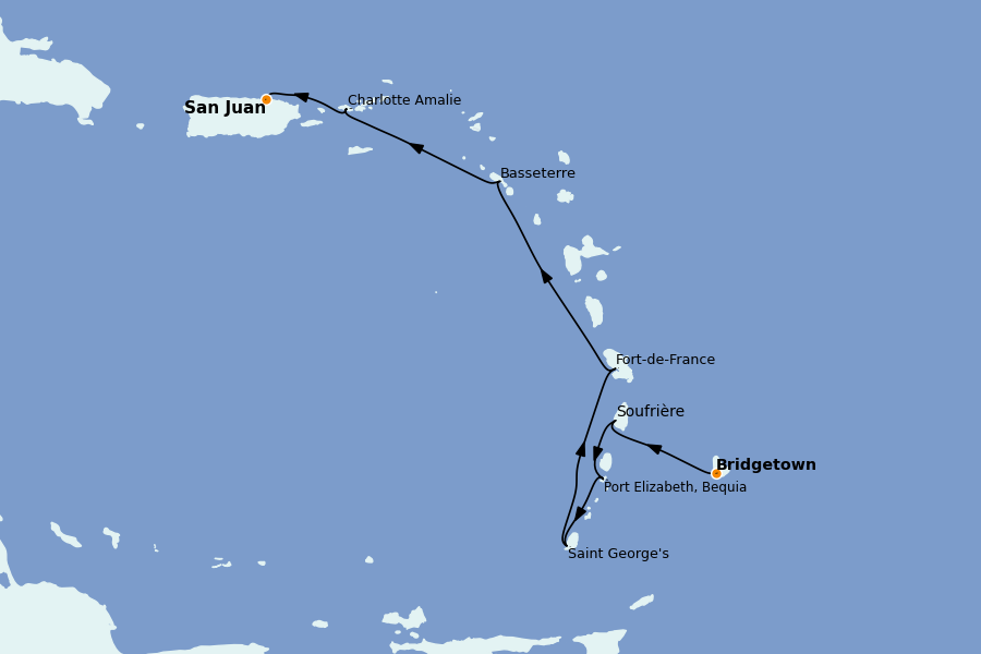 Itinerario del crucero Caribe del Este 8 días a bordo del Silver Nova