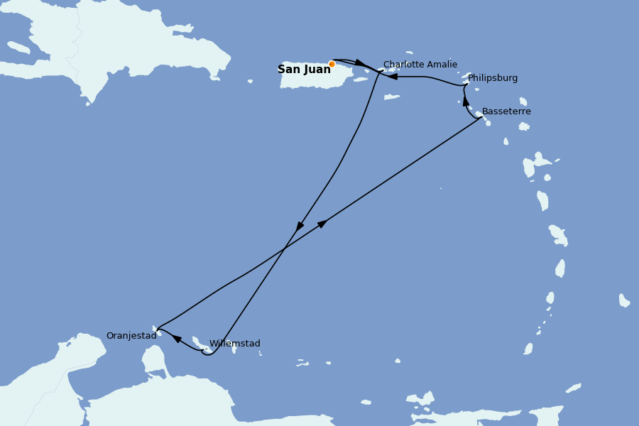 Itinerario del crucero Caribe del Este (Antillas) 8 días a bordo del Valiant Lady