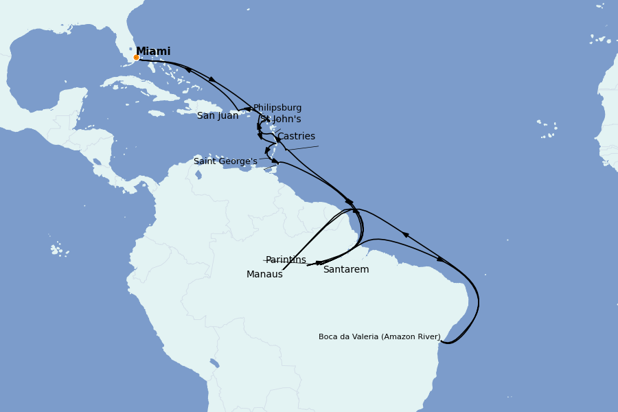 Itinerario del crucero Caribe del Este (Antillas) 25 días a bordo del Insignia