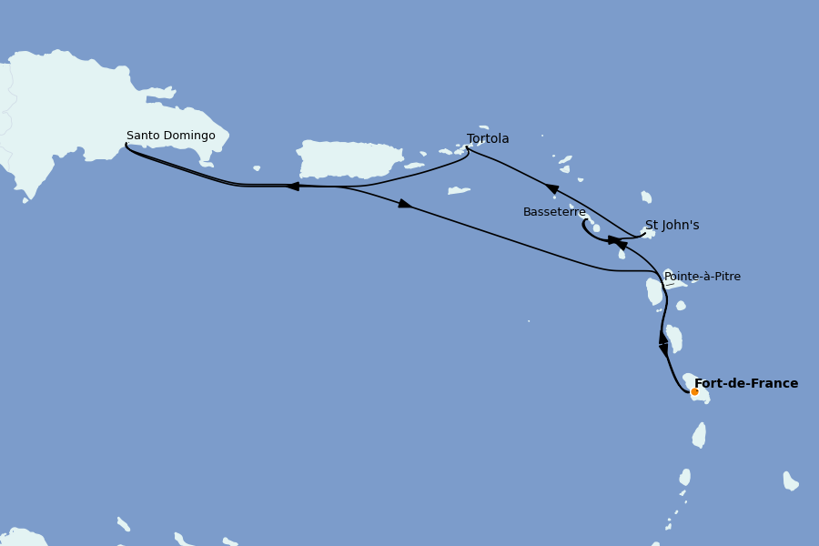 Itinéraire de la croisière Caraïbes de l'Est (Antilles) 8 jours à bord du Costa Favolosa