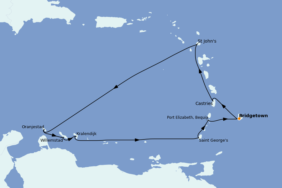 Itinerario del crucero Caribe del Este 11 días a bordo del Silver Spirit