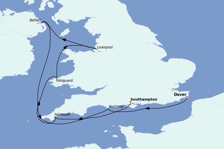 Itinéraire de la croisière Îles Britanniques 11 jours à bord du Silver Spirit