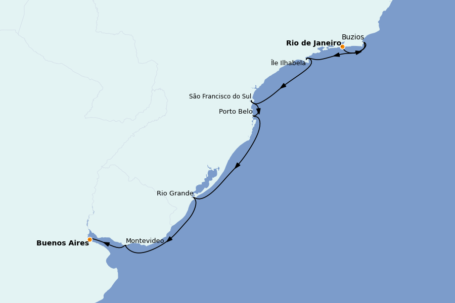 Itinerario del crucero Brasil, Argentina, Uruguay 11 días a bordo del Seven Seas Mariner