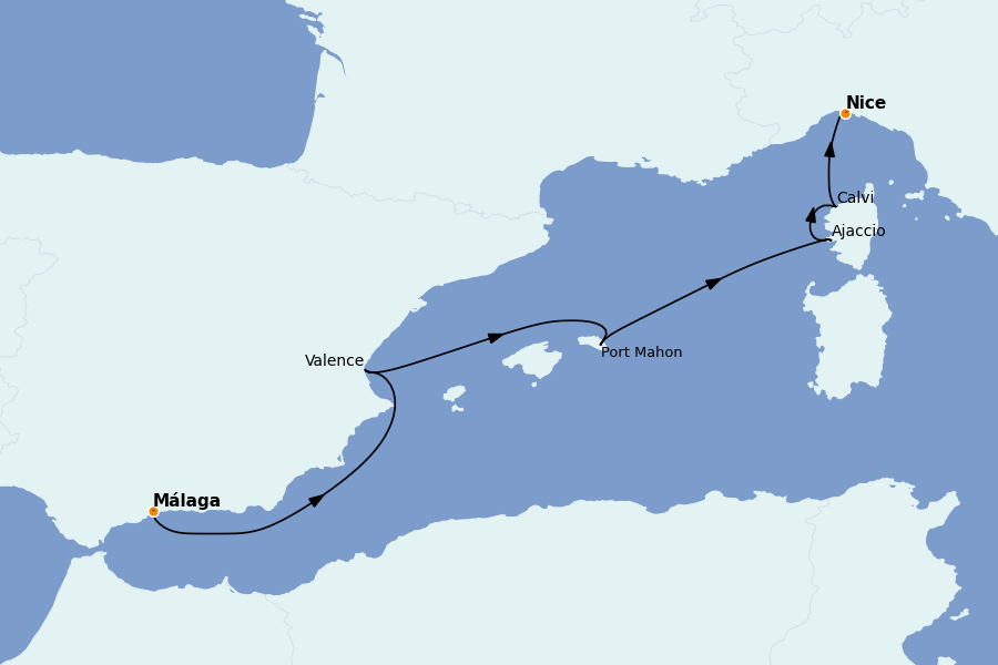 Itinerario del crucero Mediterráneo Occidental 7 días a bordo del Royal Clipper