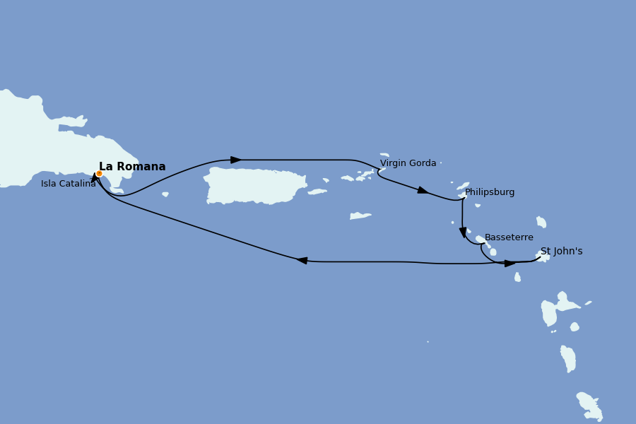 Itinerario del crucero Caribe del Este 7 días a bordo del MSC Opera