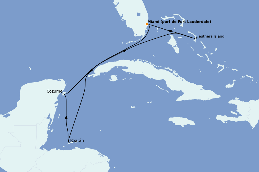 Itinerario del crucero Caribe del Oeste 7 días a bordo del Sun Princess
