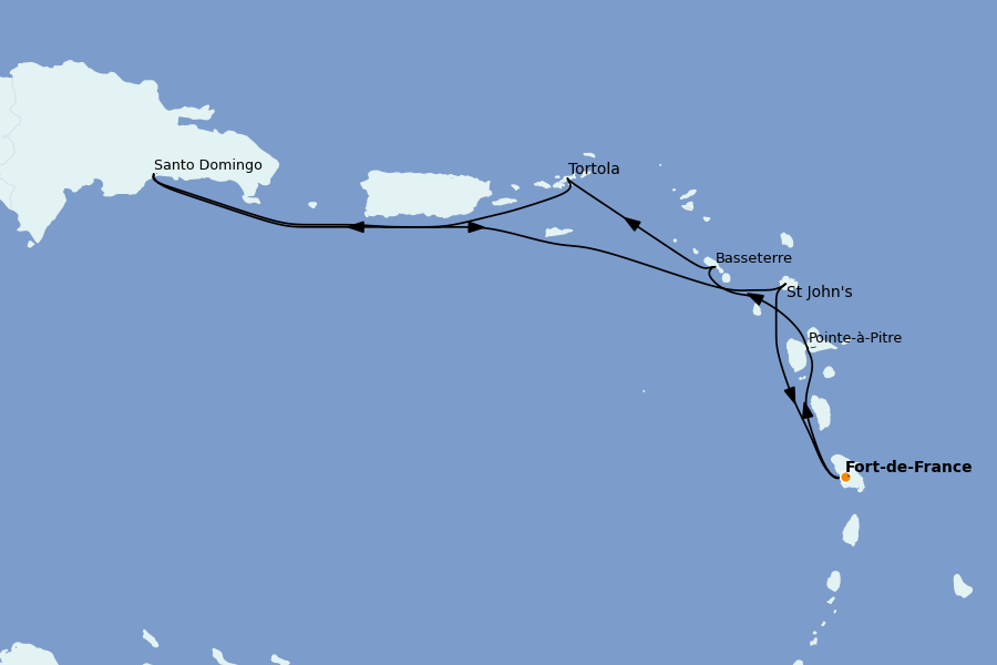 Itinéraire de la croisière Caraïbes de l'Est (Antilles) 7 jours à bord du Costa Favolosa