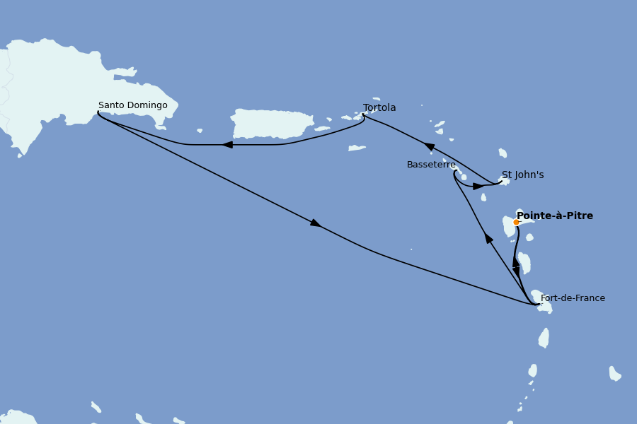 Itinéraire de la croisière Caraïbes de l'Est (Antilles) 8 jours à bord du Costa Favolosa
