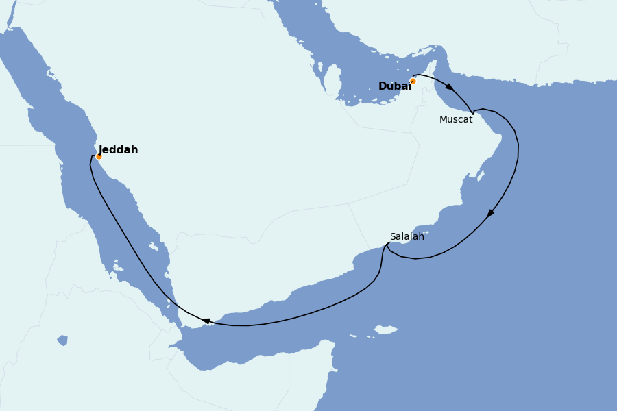Itinerario del crucero Dubái - Emiratos Árabes 8 días a bordo del Explora II