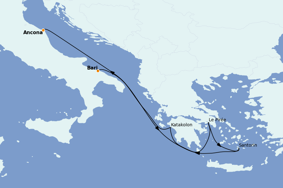 Itinéraire de la croisière Méditerranée Occidentale 6 jours à bord du MSC Lirica