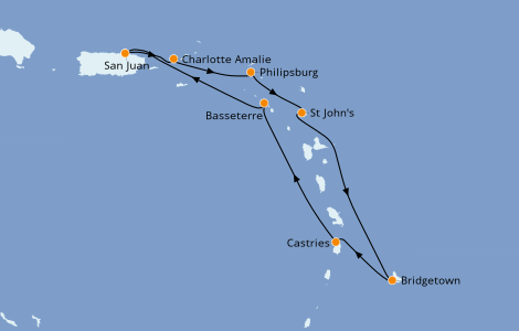 Itinerario del crucero Caribe del Este 7 días a bordo del Norwegian Epic