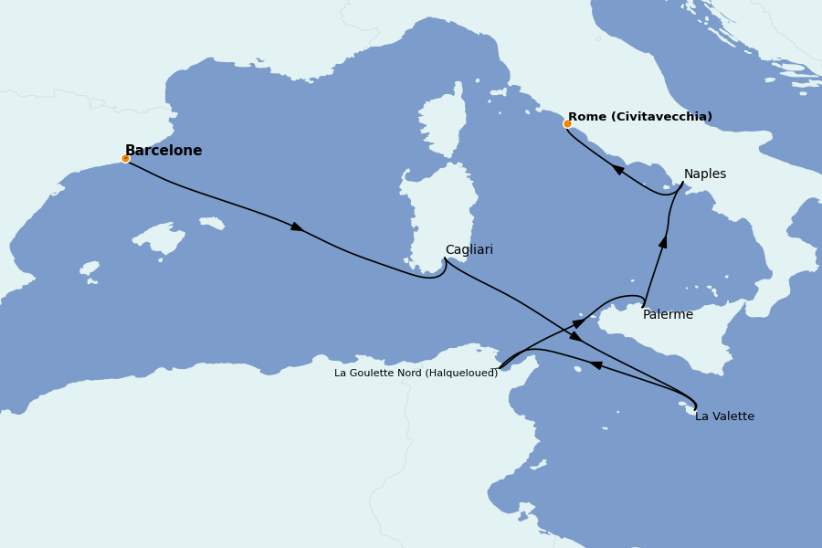 Itinéraire de la croisière Méditerranée Occidentale 10 jours à bord du Silver Muse