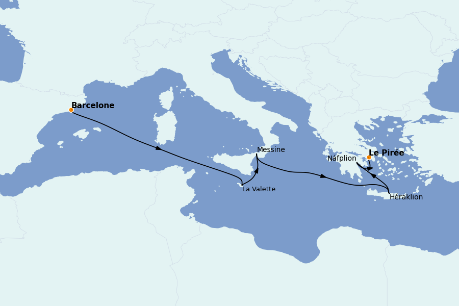 Itinerario del crucero Mediterráneo Occidental 7 días a bordo del Celebrity Infinity